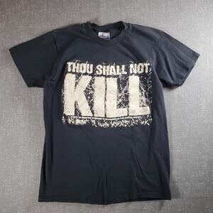Vintage Thou Shall not kill Black Graphic Tee Shirt Single Stitch